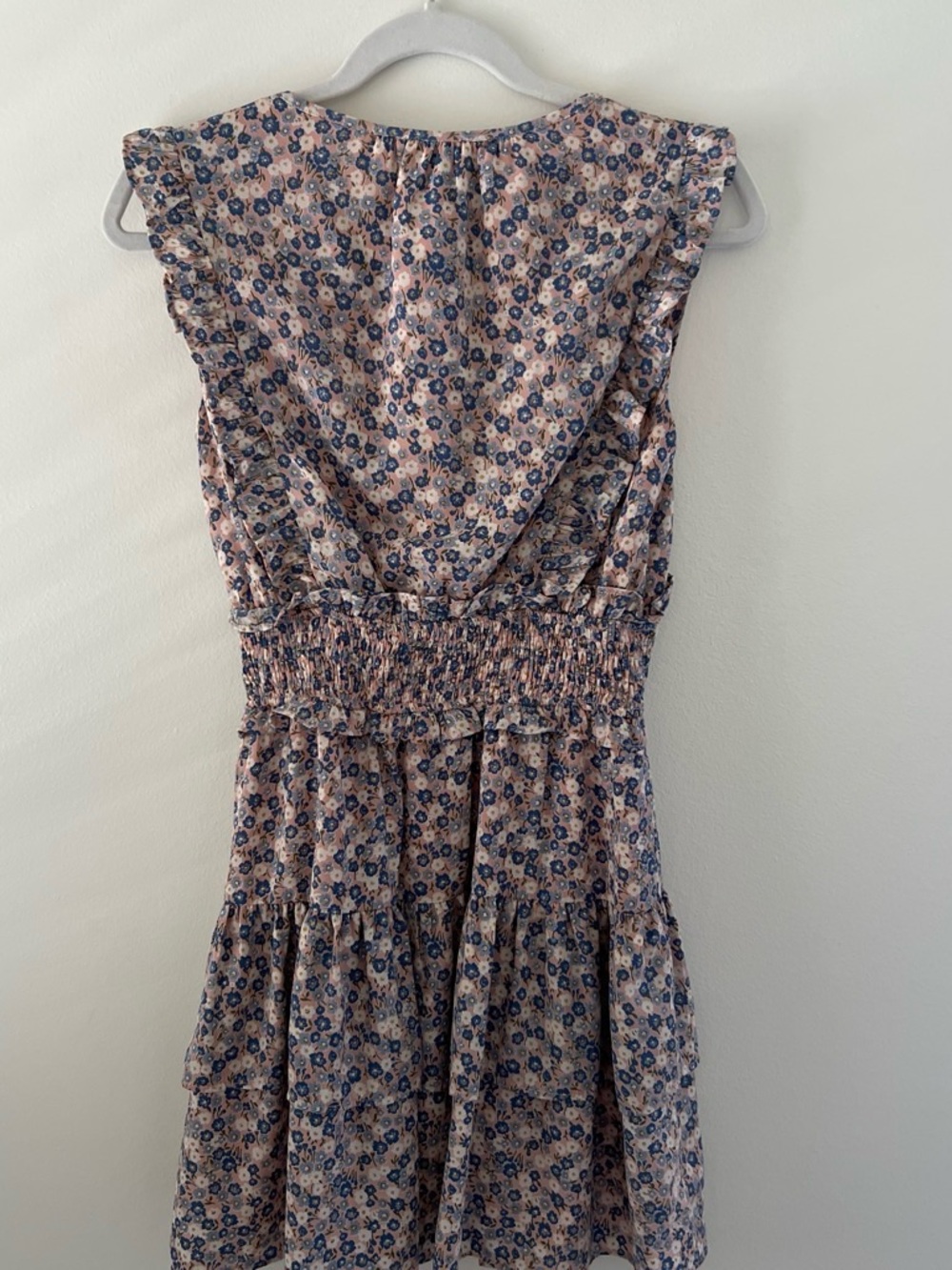 Storia Pink & Blue Floral Ruffle Smocked Waist Mini Dress - Picture 2 of 4